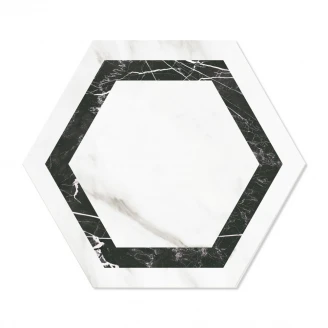Marmor Hexagon Klinker Venato Vit-Svart Matt-Satin 29x33 cm